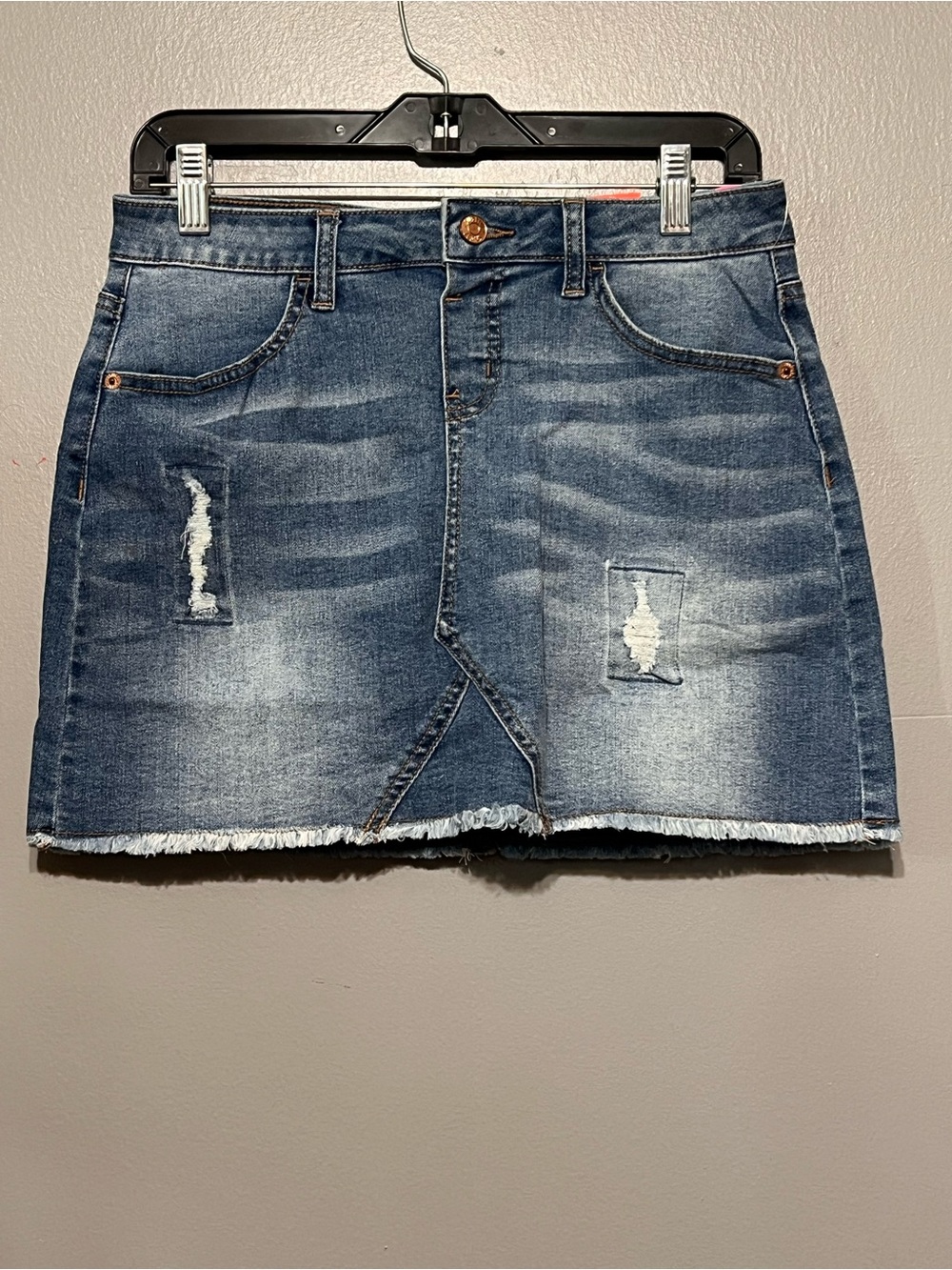 Justice Denim Skort Light Wash Distressed Mini Skirt with Shorts – Size 18